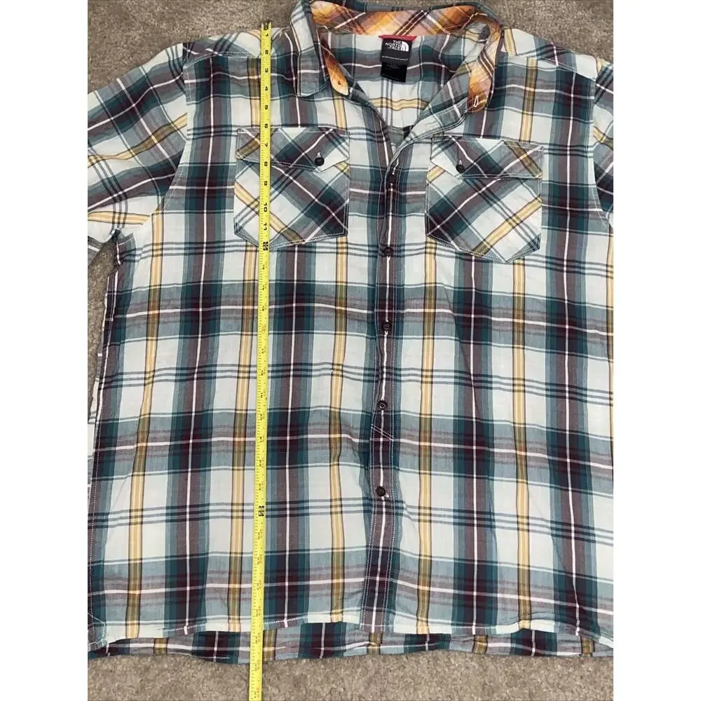 The North Face Plaid Button Down Shirt Mens Size 2XL Short Sleeve Outdoors Light